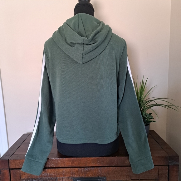 Adidas Cropped Hoodie Green with White Stripes Women's Size Medium 3 Stripe - Picture 3 of 11
